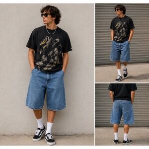 Vintage Foot Locker Baggy Denim Shorts Mens 36 Light Wash 90s Skater Streetwear
